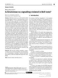 Is Einsteinian No-Signalling Violated in Bell Tests? Received Sep 01, 2017; Accepted Oct 16, 2017 1 Introduction