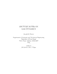 Lecture Notes on Gas Dynamics