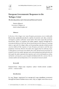 Refugee Crisis’ the Interdependence of Eu Internal and External Controls