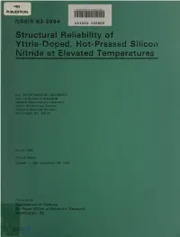 Structural Reliability of Yttria-Doped, Hot-Pressed Silicon Nitride at Elevated