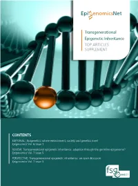 Transgenerational Epigenetic Inheritance TOP ARTICLES SUPPLEMENT