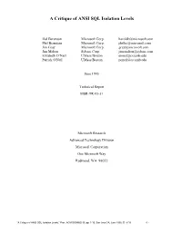 A Critique of ANSI SQL Isolation Levels
