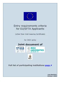 Entry Requirements Criteria for EU/EFTA Applicants