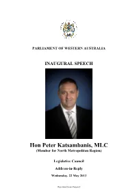 Hon Peter Katsambanis, MLC (Member for North Metropolitan Region)