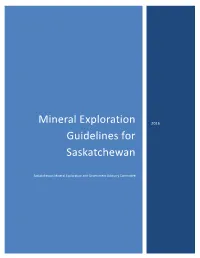 Mineral Exploration Guidelines for Saskatchewan