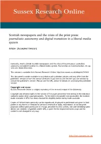 Scottish Newspapers and the Crisis of the Print Press: Journalistic Autonomy and Digital Transition in a Liberal Media System