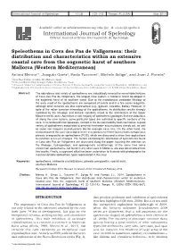 Speleothems in Cova Des Pas De Vallgornera: Their Distribution And