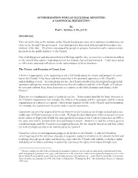 Authorization for Lay Ecclesial Ministers a Canonical Reflection