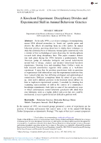 Disciplinary Divides and Experimental Skill in Animal Behaviour Genetics