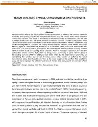 Yemeni Civil War: Causes, Consequences and Prospects