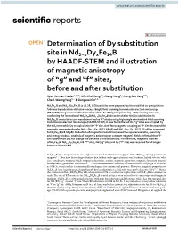 Determination of Dy Substitution Site in Nd2-Xdyxfe14b by HAADF-STEM