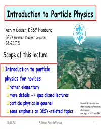 Introduction to Particle Physics