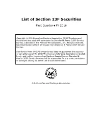 List of Section 13F Securities
