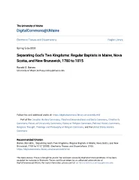 Regular Baptists in Maine, Nova Scotia, and New Brunswick, 1780 to 1815