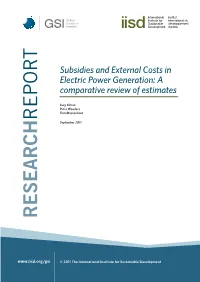 Subsidies and External Costs in Electric Power Generation: a Comparative Review of Estimates