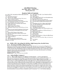 16Th HEAD Meeting Session Table of Contents