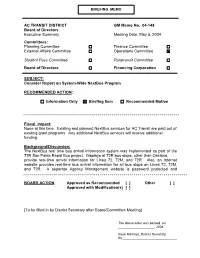 BOARD ACTION: Approved As Recommended [ ] Other [ ] Approved with Modification(S) [ ]