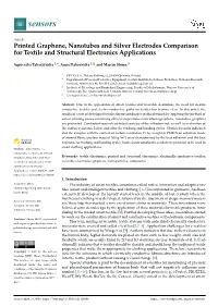 Printed Graphene, Nanotubes and Silver Electrodes Comparison for Textile and Structural Electronics Applications