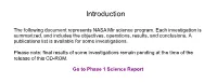 Phase 1 Science Report Contents