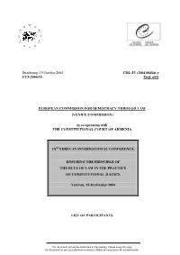 Strasbourg, 19 October 2004 CCS 2004/10 CDL-JU (2004)064List-E Engl. Only EUROPEAN COMMISSION for DEMOCRACY THROUGH LAW (VENICE