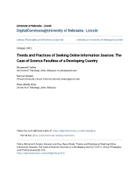 Trends and Practices of Seeking Online Information Sources: the Case of Science Faculties of a Developing Country
