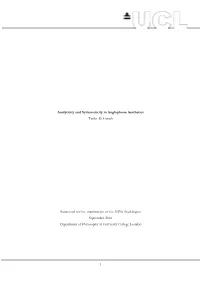 1 Analyticity and Systematicity in Anglophone Aesthetics Taylor D. Enoch Submitted for the Examination of the Mphil Stud Degree