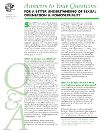 Answers to Your Questions for a BETTER UNDERSTANDING of SEXUAL ORIENTATION & HOMOSEXUALITY