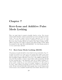 Chapter 7 Kerr-Lens and Additive Pulse Mode Locking