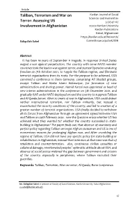 Taliban, Terrorism and War on Terror: Assessing US Involvement in Afghanistan Introduction 1.1