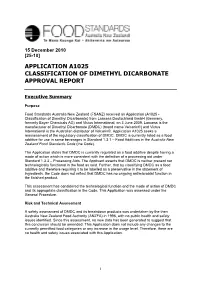 Application A1025 Classification of Dimethyl Dicarbonate Approval Report