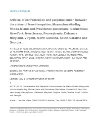 Articles of Confederation and Perpetual Union Between the States