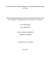 Factors Affecting the Development of Nairobi Metropolitan Rail Network
