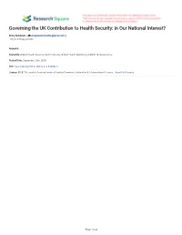 Governing the UK Contribution to Health Security: in Our National Interest?