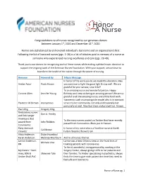 Congratulations to All Nurses Recognized by Our Generous Donors Between January 1St, 2020 and December 31St, 2020