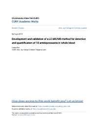 Development and Validation of a LC-MS/MS Method for Detection and Quantification of 18 Antidepressants in Whole Blood
