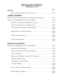 MINUTES of a REGULAR MEETING the UNIVERSITY of OKLAHOMA SEPTEMBER 13, 2018 Page MINUTES Retreat & Regular Meeting Held June