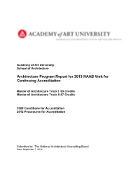 Architecture Program Report for 2013 NAAB Visit for Continuing Accreditation