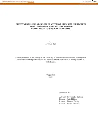 Effectiveness and Stability of Anterior Open Bite Correction Using Temporary Skeletal Anchorage: Comparison to Surgical Outcomes