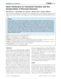 Genic Intolerance to Functional Variation and the Interpretation of Personal Genomes
