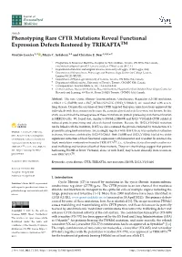 Phenotyping Rare CFTR Mutations Reveal Functional Expression Defects Restored by TRIKAFTATM