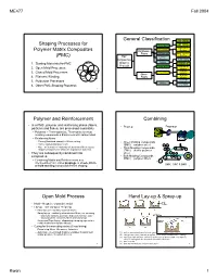 Shaping Processes for Polymer Matrix Composites (PMC) General