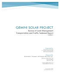 Gemini Solar Project Transportation and Traffic Technical Report