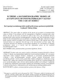 Is There a Sociodemographic Model of Acceptance of Postmaterialist Values? the Case of Serbia1