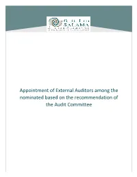 Appointment of External Auditors Among the Nominated Based on the Recommendation of the Audit Committee