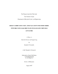 Polcawich, Ronald: Design, Fabrication, Test, and Evaluation Of