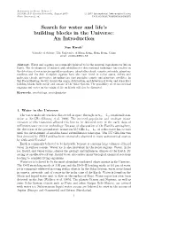 Search for Water and Life's Building Blocks in the Universe: an Introduction