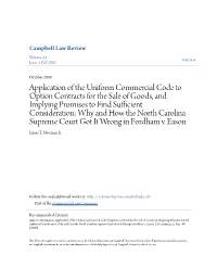 Application of the Uniform Commercial Code to Option Contracts for The