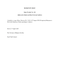 BANQUE DU LIBAN Basic Circular No. 154 Addressed to Banks and Their