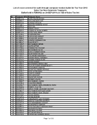 List of Cases Selected for Audit Through Computer Random Ballot