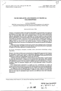 Niche Breadth and Feeding in Tropical Grasshoppers